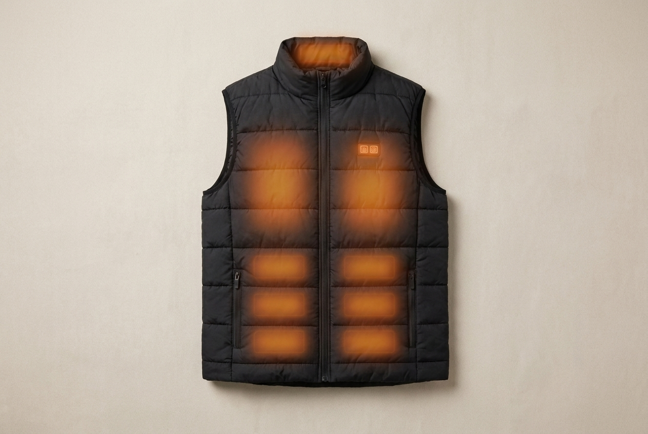 Heated vest with active chest heating zones