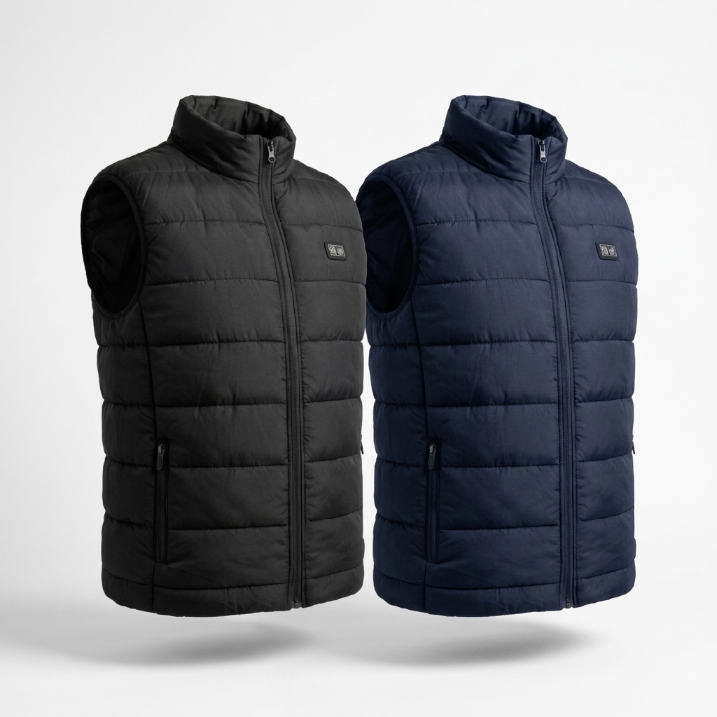 Black and navy heated vest color options
